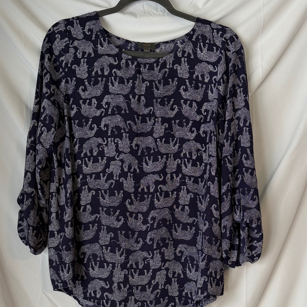 Mi Elephant Pattern Blouse - Navy
